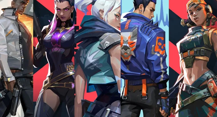 still from Valorant game showing 5 duelist agents.