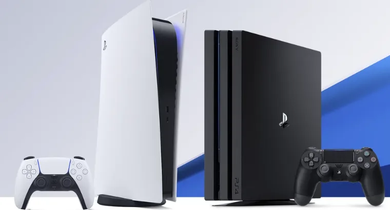 Images of PlayStation 5 and PlayStation 4 console side by side.