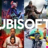 Ubisoft logo image with some of its games in the background