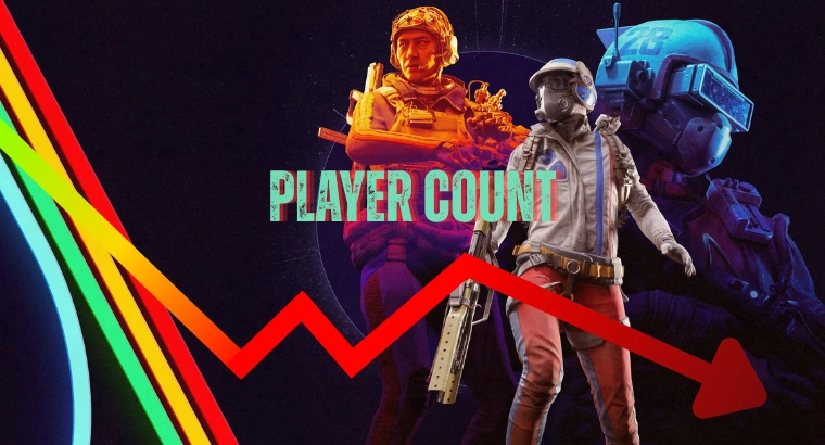 Arc raiders cover image with and graph arrow doing down with 'Player Count" text in the middle